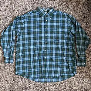 L.L. Bean Men's Traditional Fit Button Down Green Plaid LS Shirt XL Maine Tartan